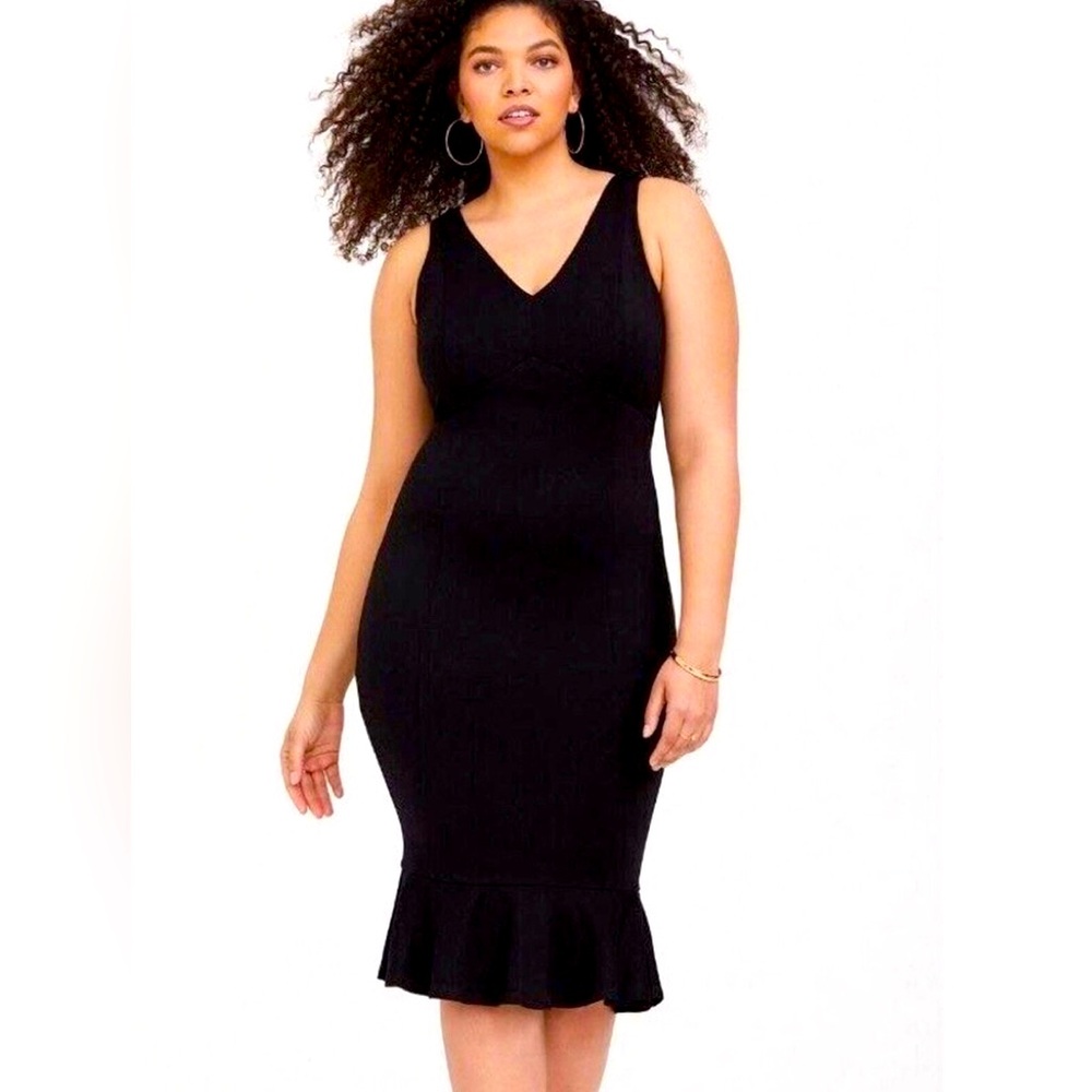 Torrid NWT Black Sleeveless Vneck Premium Ponte Flounce Bodycon size 16